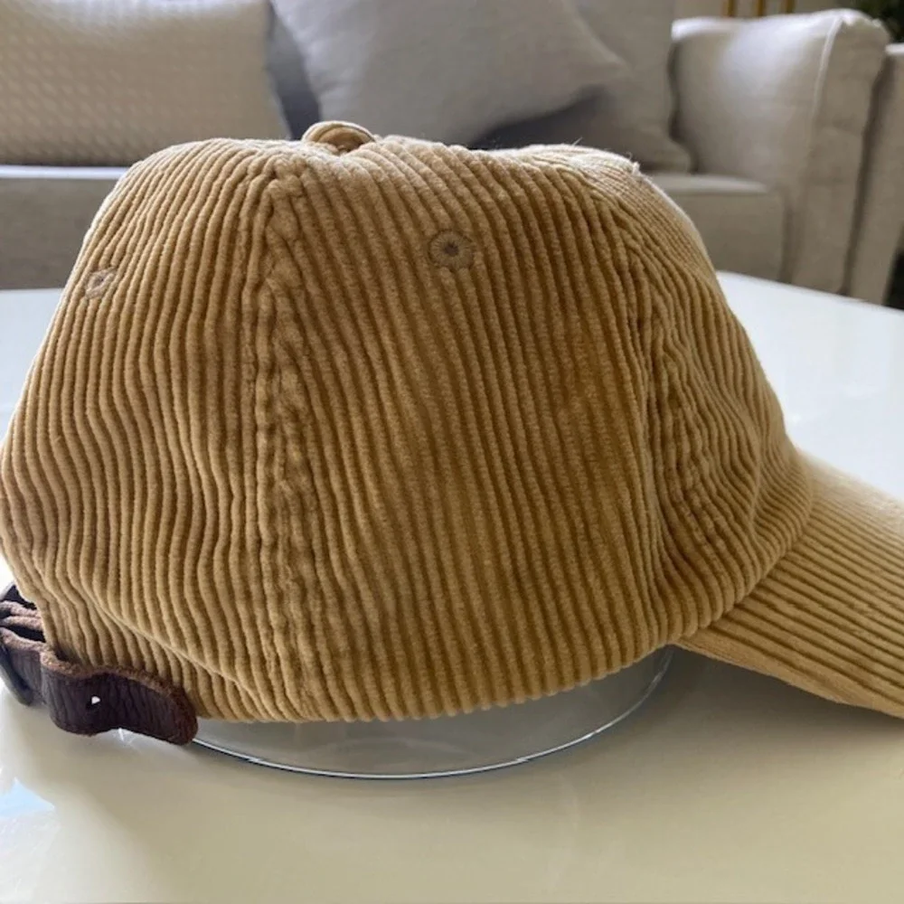 Vintage Polo Ralph Lauren Corduroy Tan Cap With Leather Strap